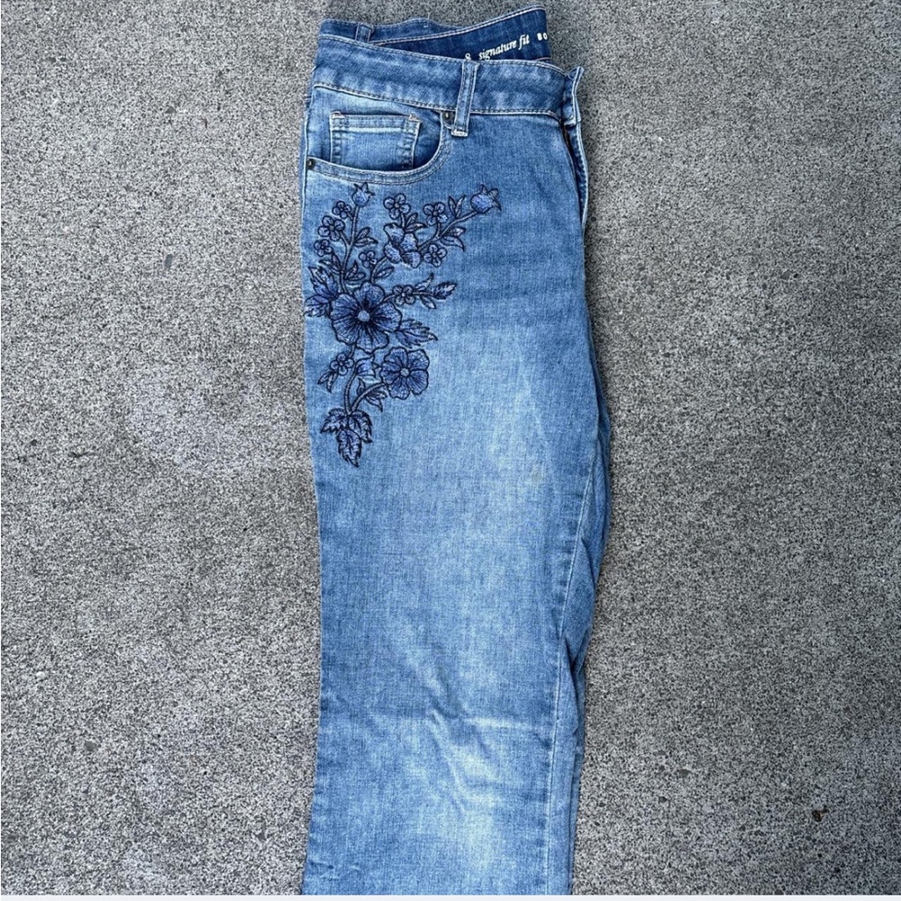 Floral Embroidered Wide Leg Jeans